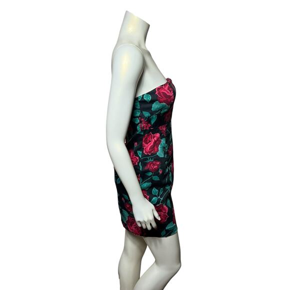 Vintage 90s Strapless Mini Dress Size L/10 - Vibrant Rose Floral Print Black - Picture 12 of 12